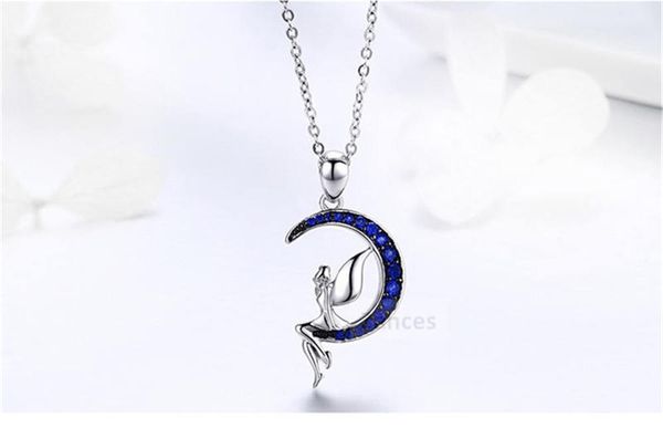 

925 sterling silver with platinum plated the moon fairy lucky pendant necklaces women gift silver jewelry