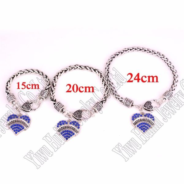 

link, chain three kinds of length a set studded with crystals sister in christ heart pendant bracelet link, Black
