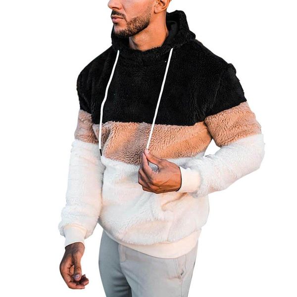 Erkek Kazak Hoodie Kazak Erkekler Rahat Polar Kazak Kalın Sıcak Patchwork Giyim Uzun Kollu Geniş Boy Çekme Homme