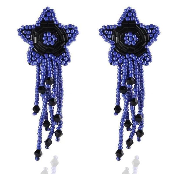 

long tassel earrings women's pure hand woven rice bead earrings, Golden;silver