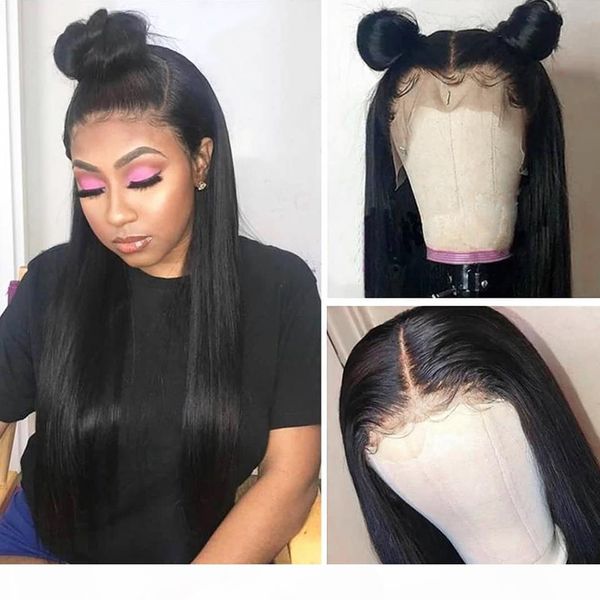 

brazilian straight lace front human hair wigs for women 13x4 lace frontal wigs human hair pre plucked with baby hair 30 inch wig, Black;brown