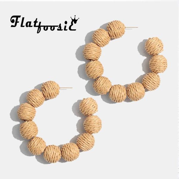 

flatfoosie handmade vintage rattan straw hoop earrings for women trendy big round earring bohemian 2020 gift jewelry accessories, Golden;silver