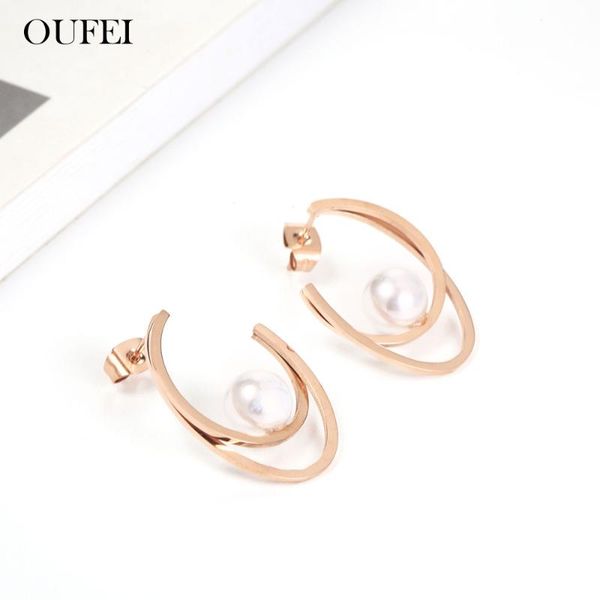 

stud oufei rose gold earrings with pearl 2021 women earring fashion jewelry stainless steel for accessories, Golden;silver