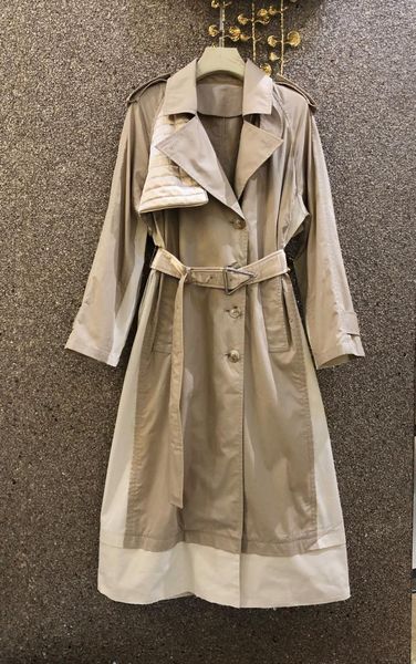 

2020 new ladies fashion long sleeve lapel lapel lace contrast trench coat 08141, Black;brown