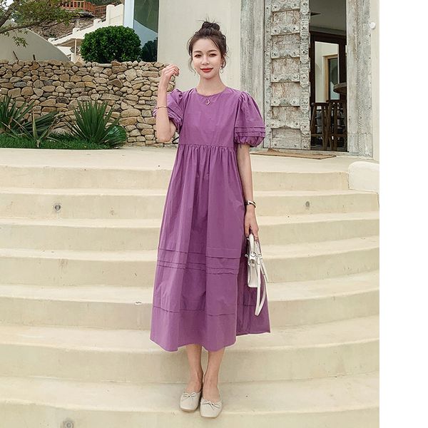 

2021 new dressed female summer new purple bubble sweet sleeves career machine without back knee cake dressa75 temperament z86c, Black;gray