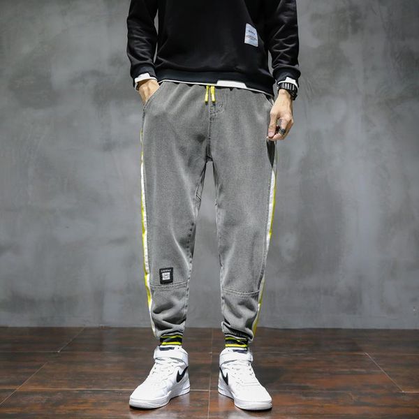 

autumn men slim harem jeans fashion elastic waist denim straight old trousers male stretch pencil cropped pants plus size 5xl, Blue