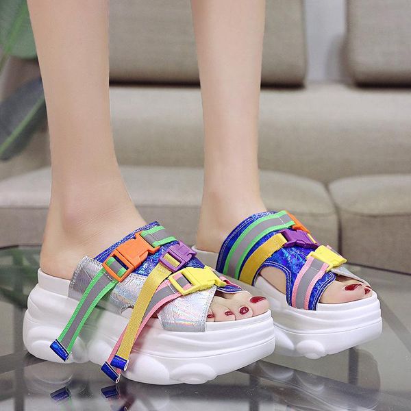 

women's sandals 2021 summer color strap sandals for women chunky sandal womens wedge platform shoes casual summer sandal, Black
