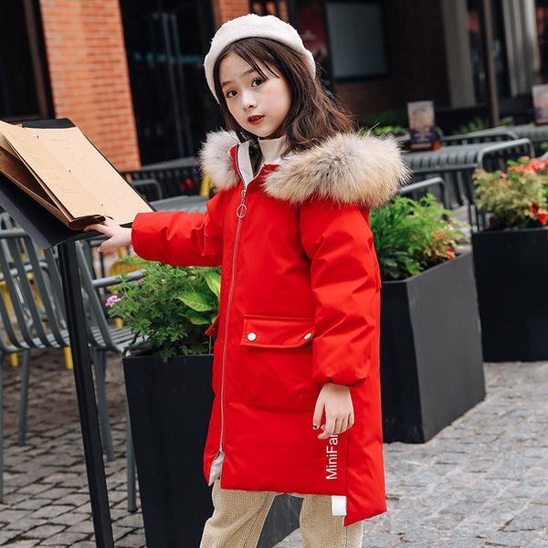 

down coat yourseason long girls white duck jacket real fur 2021 winter clothes for warm -30 celsius degree, Blue;gray