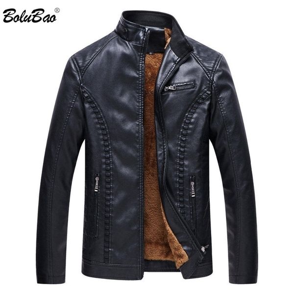 

bolubao new winter men leather jackets men motorcycle keep warm leather jackets fashion brand men's fleece leather jacket coat 201223, Black