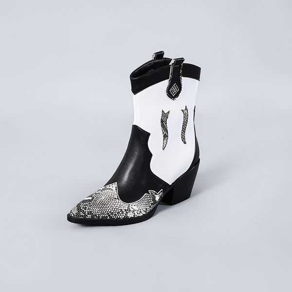 

2021 mid-calf size 22-27.5cm snake pattern sewing boots warm for female winter shoes rt64, Black