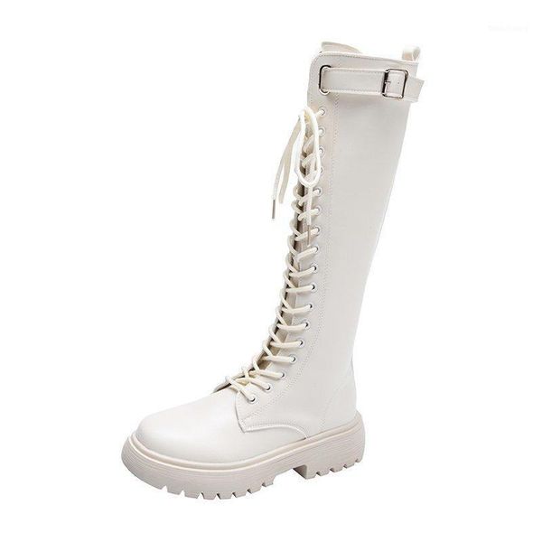 

platform pu leather knee high boots women retro punk height increasing long boots woman lace up booties mujer 2020 bottine femme1, Black
