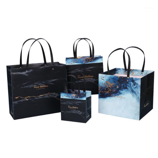 

10pcs/lot new marble texture pattern simple paper bag business gift bag birthday party wedding bags 13x9x14cm1