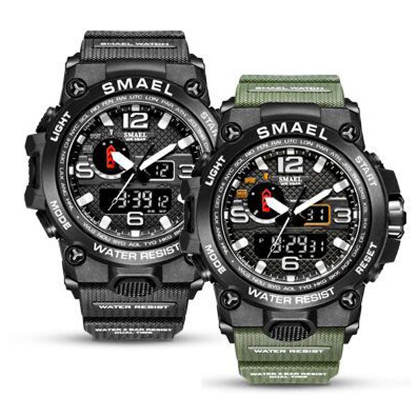 

wholesale new smael quartz ditigal mens watch high school student mens watches black case green strap sport fashion watches a05b8, Slivery;brown