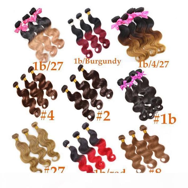

brazilian body wave two tone color ombre human remy hair weaves t1b 27 t1b 30 t1b 99j brown burgundy red double wefts, Black