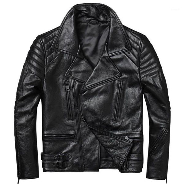 

mens cow leather jackets and coat european and us style motorcycle male jackets cow leather coat overcoat 5xl a8931, Black