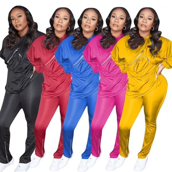 

color designer tracksuits fashion casual women clothes autumn womens two piece pants zipper long sleeve solid, White