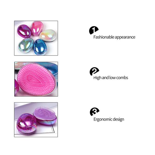 

kommen glitter egg shape hair comb massage combs haircare styling tools hair brush women barber accessories bbyhgw, Silver