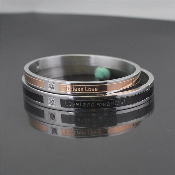 

bangle fashion 8mm love letter bracelets for women female vintage 316l stainless steel bangles with cubic zirconia 2021 jewelry, Black
