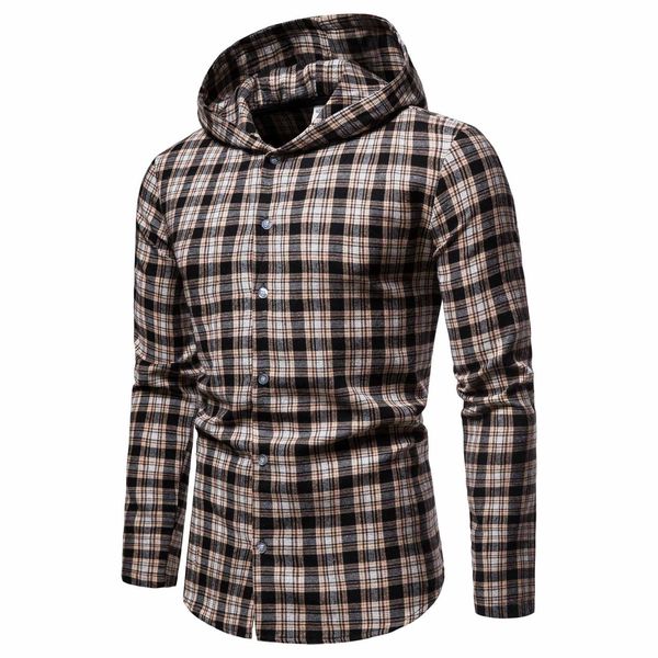 

winter 2020 casual plaid hooded with velvet thickened warm men shirt men's cotton polyester loose long sleeve shirts c1212, White;black