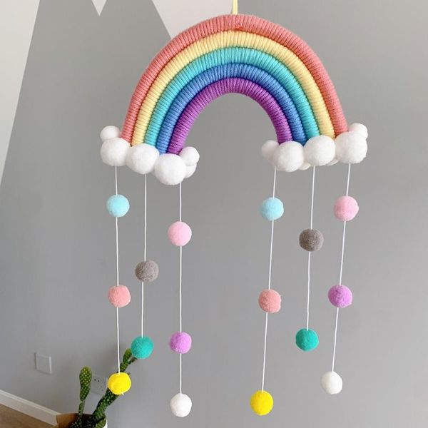 

decorative objects & figurines children nursey room decoration handmade cotton woven rainbow cloud with balls wall hanging decoratiove ornam