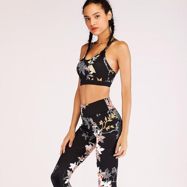 

suit for yoga fitness wear autumn floral printed padded sports bra and leggings set running sports wear for women gym outfit, White;red
