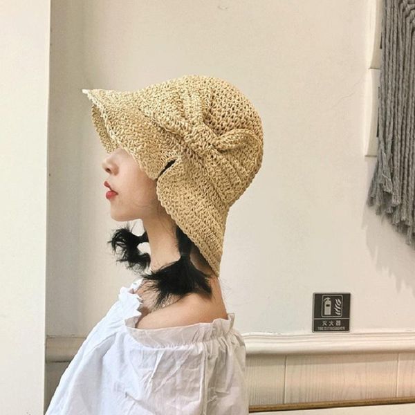

родитель ребенок 100% raffia bow sun hat широкий breim floppy летние шляпы для женщин пляж панама соломенная купольная ковша, Blue;gray
