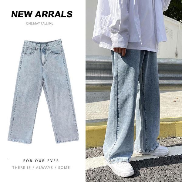 

men's jeans 2021 spring autumn new loose solid color straight pants mopping pants campus trousers youth men large size -5xl, Blue