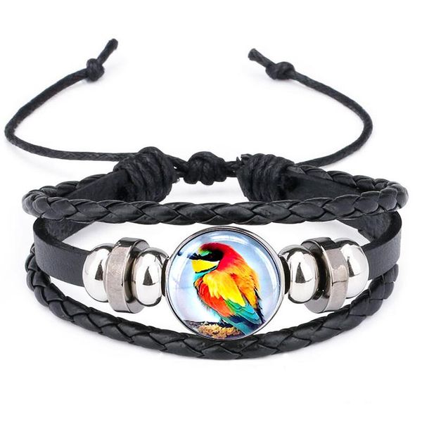 

2020 new colorful bird cabochon snap button charm bracelet adjustable size leather bracelet for men jewelry b18120, Golden;silver