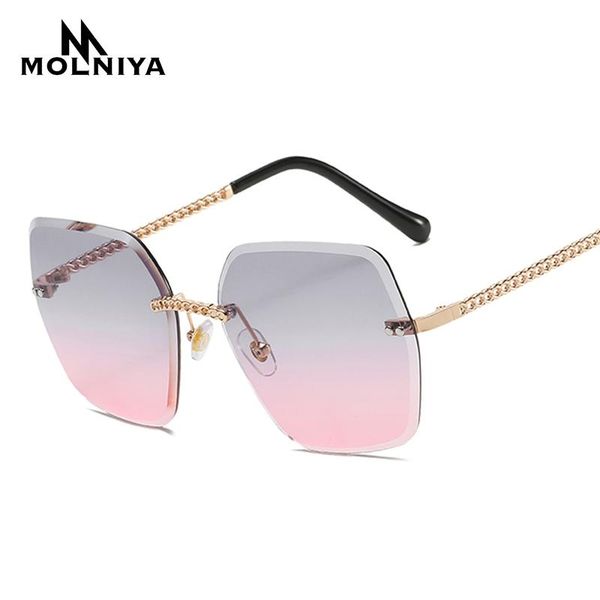 

molniya fashion gradient sunglasses 2020 chain frame women oversized sun glasses uv400 flower shape metal sunglasses, White;black