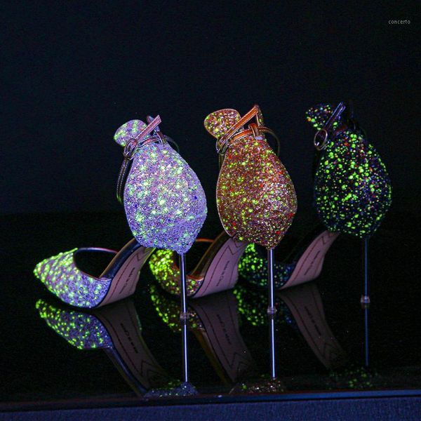 

odinokov european female rhinestone crystal shoes stiletto pointed bridal wedding party shoes fashion high heels luminous1, Black