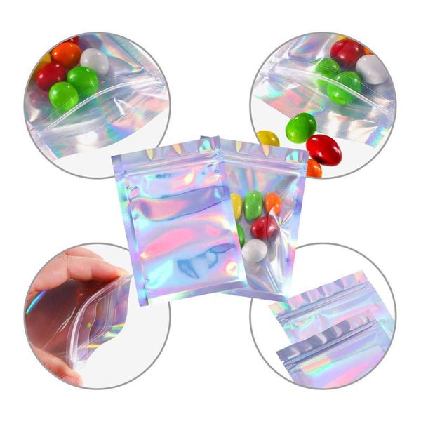 

storage bags 100 pcs plastic laser iridescent holographic makeup hologram zipper pouches