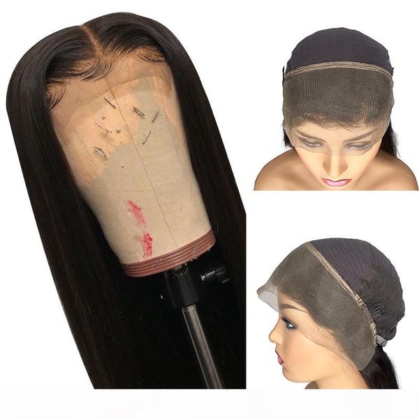 

lace front human hair wigs straight pre plucked hairline baby hair 13x4 150% 180% brazilian remy human lace front wigs, Black;brown