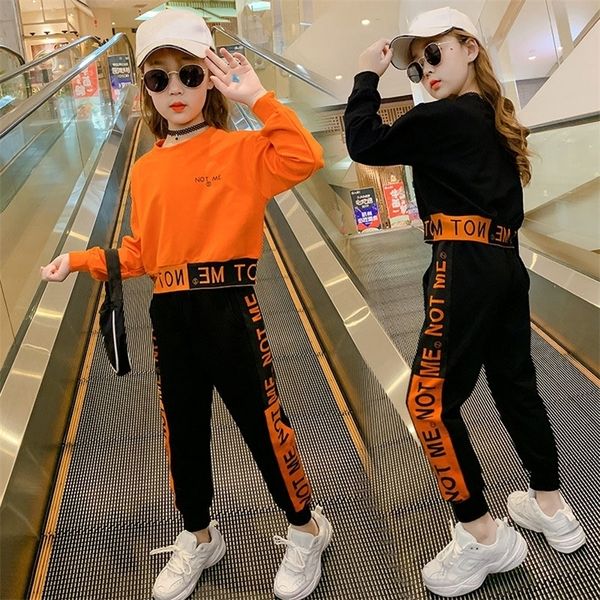 

girls' sweater suit spring autumn children's clothing long-sleeved casual casual trousers big kids sports clothes sets 220212, White