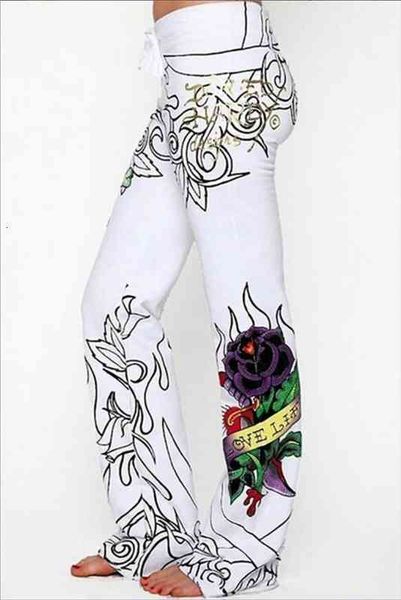 

trousers baggy skull rose printed pants high waist palazzo sports wear plus size women boho wide leg, Black