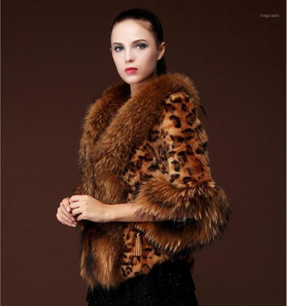 

casaco de pele feminino women's winter jackets 2020 half sleeve leopard print fur coat with raccoon dog fur collar bf3161, Black