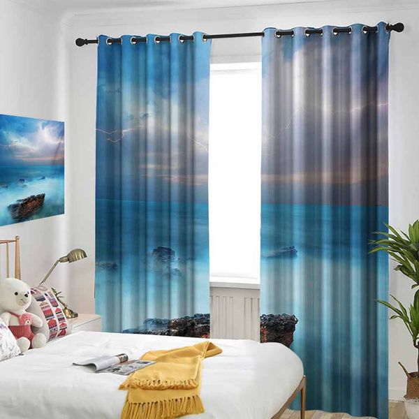 

thermal insulated room darkening window shade tropic sea with rocks and storm flash in the air tranquil but dangerous epic scenery curtain