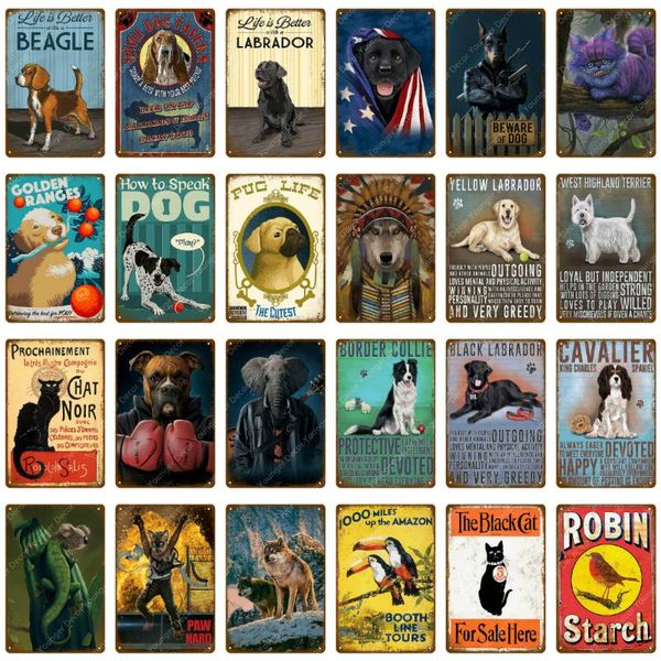 

2021 pet dog black cat metal poster tin sign wall plaque kitchen home bar pub decor wall sticker retro vintage plate arts crafts gifts