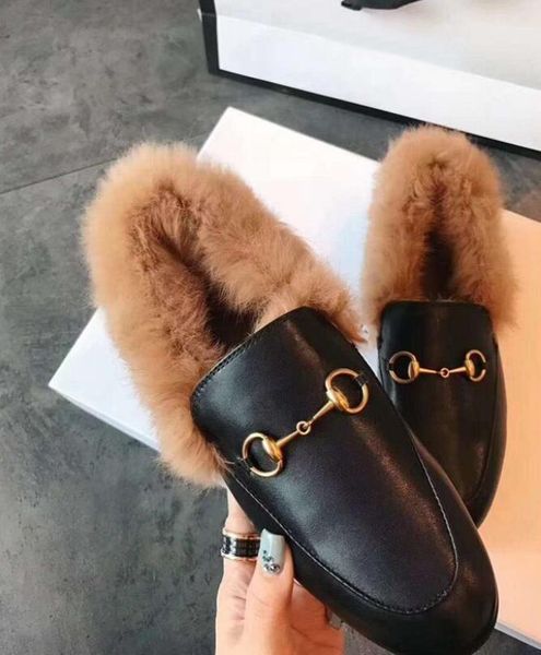 

new arrival mens loafers rabbit wool casual walk gommino cow leather winter keep wram drive dress business shoes eu35-40, Black