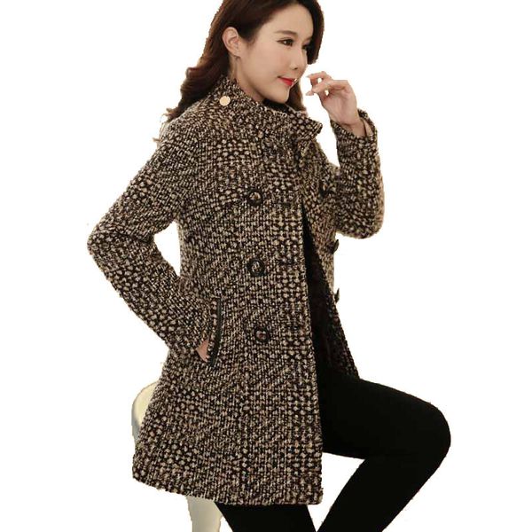 

boutique women plaid coat 2020 winter wool jacket long coats for ladies woollen autumn women overcoat korean thickening clothes lj201110, Black