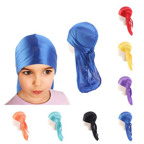 

дети шелковистые дураг головной удар атласный длинный хвост dorag durags turban boys boys девочек шелковая крышка головной парик парики пира, Yellow
