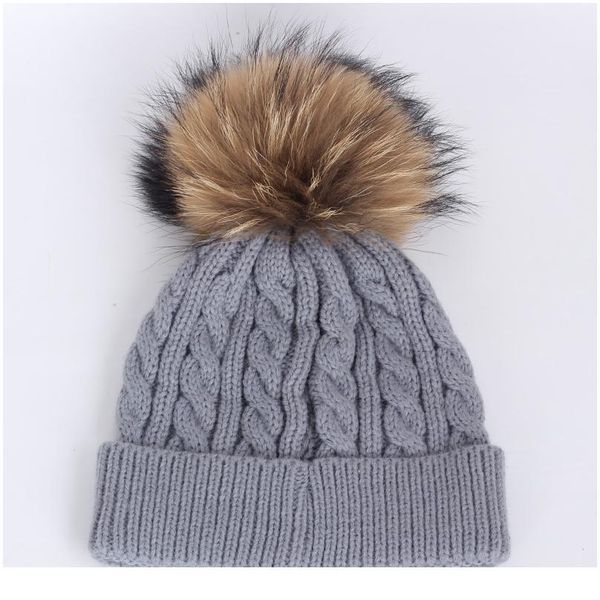 

2019 real fur pom children winter hat for girls hat knitted beanies cap brand thick baby cap baby girl winter qylarf, Yellow