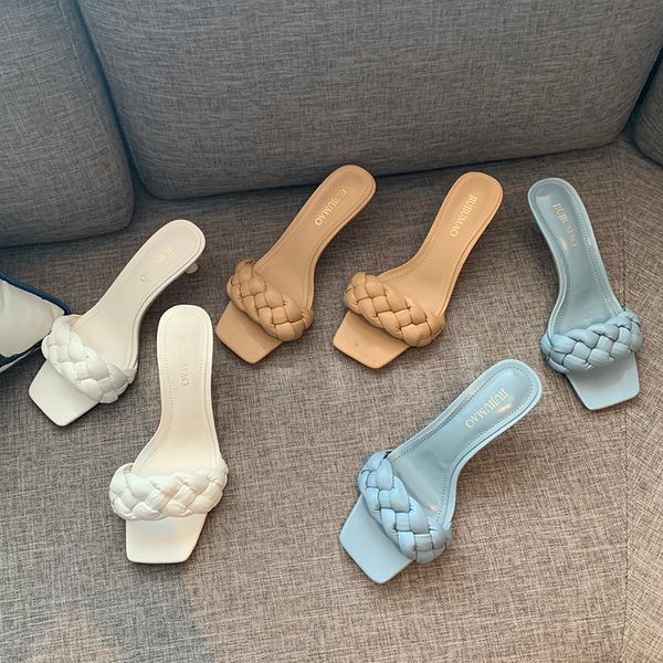 

ins summer 2021 luxury woman high slides mules sweet sandals white lady shoes low heels platform beach graduation v9o3, Black