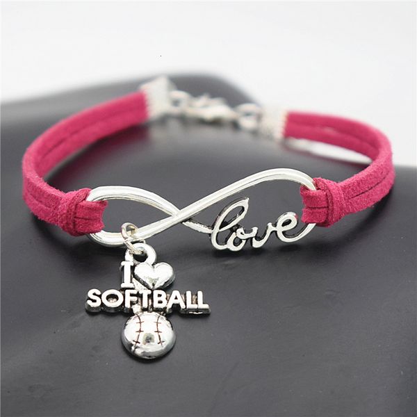 

punk sport antique silver i new pendant charm leather bracelets for women men softball team gift infinity love jewelry