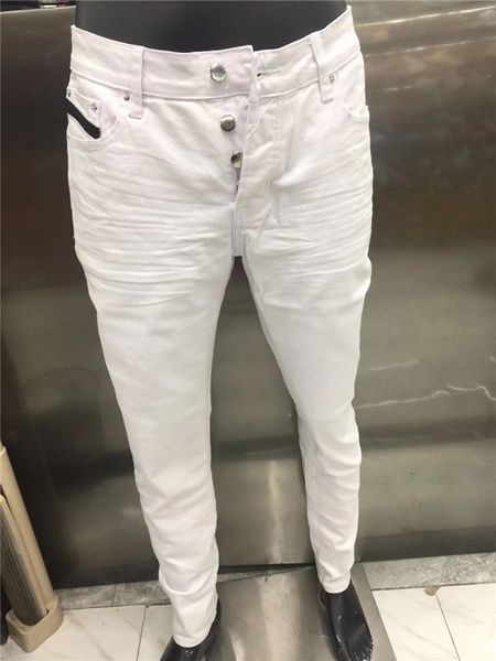 

new luxury designer mens jeans slimleg classic white jeans male skinny slimleg pencil pants classic hip hop sold trousers size 2940, Blue