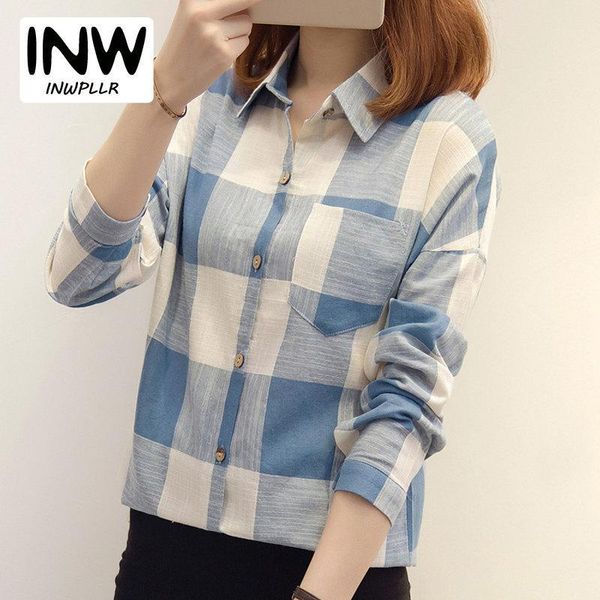

women's blouses & shirts 2021 womens and women autumn plaid ladies casual long sleeve blusas mujer invierno chemisier femme1, White
