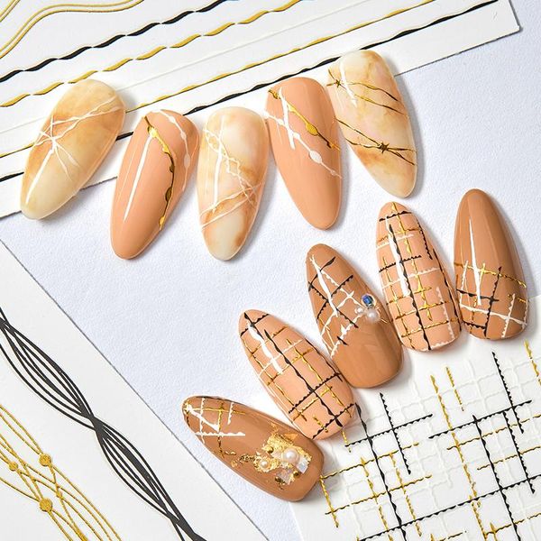 

1pcs nail sticker gold silver metal curve strip lines adhesive striping tape multi-size 3d stickers for manicure, Black