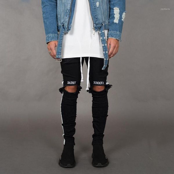 

men black pants 2020 ripped trousers fashionable high waist casual casual hole trousers1