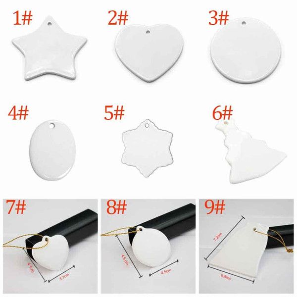 

blank white sublimation ceramic pendant creative christmas ornaments heat transfer printing diy ornament heart round christmas decor fy4353