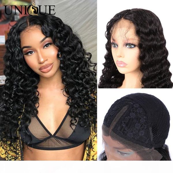 

brazilian deep wave lace front human hair wigs deep wave lace part wig unique hair 13x4 front wigs for black women, Black;brown