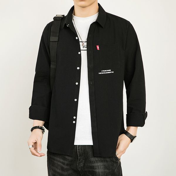 

spring fashion brand lapel long sleeve korean slim fit business casual shirt trend versatile men's inch clothes, White;black